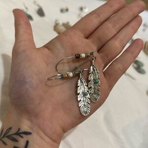 western faux turquoise feather earrings